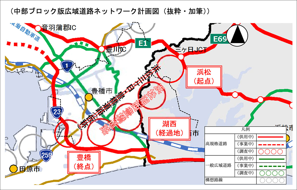 中部ブロック版広域道路ネットワーク計画図（抜粋・加筆）